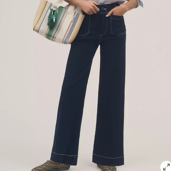 Maeve Denim - MAEVE Women’s Colette Full Length Wide Leg Denim Pants Contrast Stitch